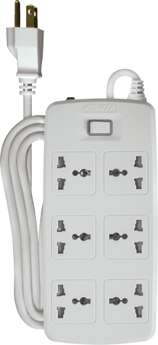 6 Gang Intl Outlet  w/ One Master Switch - White