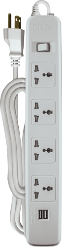 4 Gang Intl Outlet 2 USB Charger w/ One Master Switch - White