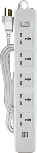 5 Gang Intl Outlet 2 USB Charger w/ One Switch - White