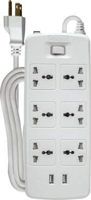 6 Gang Intl Outlet 2 USB Charger w/ One Switch - White