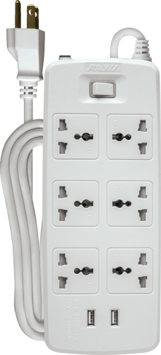 6 Gang Intl Outlet 2 USB Charger w/ One Switch - White