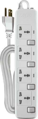 4 Gang Intl Outlet  w/ Individual Switches - White