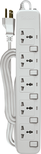 5 Gang Intl Outlet  w/ Individual Switches - White