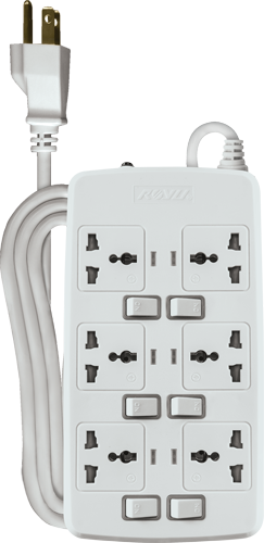 6 Gang Intl Outlet  w/ Individual Switches  - White